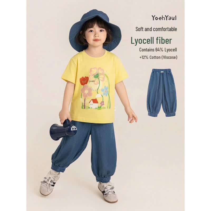 Yoyou Girl's Summer Lyocell Loose Fit Denim Joggers