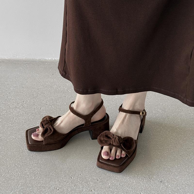 Fairy style sandals with skirts to wear 2025 summer new versatile bow women's shoes high-heeled sandals women