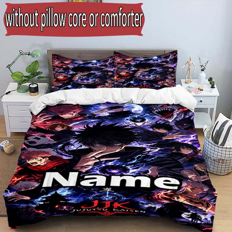 3pcs Duvet Cover Set (1*Duvet Cover + 2*Pillowcase, Without Core), Custom Name J-Jujutsu K-Kaisens Pattern Bedding Set, Home Bedroom Decor Gift