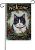 Merry Christams Garden Ags 12x18 In Double Sided, Tuxedo Cat Holly Berry Branches Welcome Winter Holiday Yard Outdoor Hous GGO