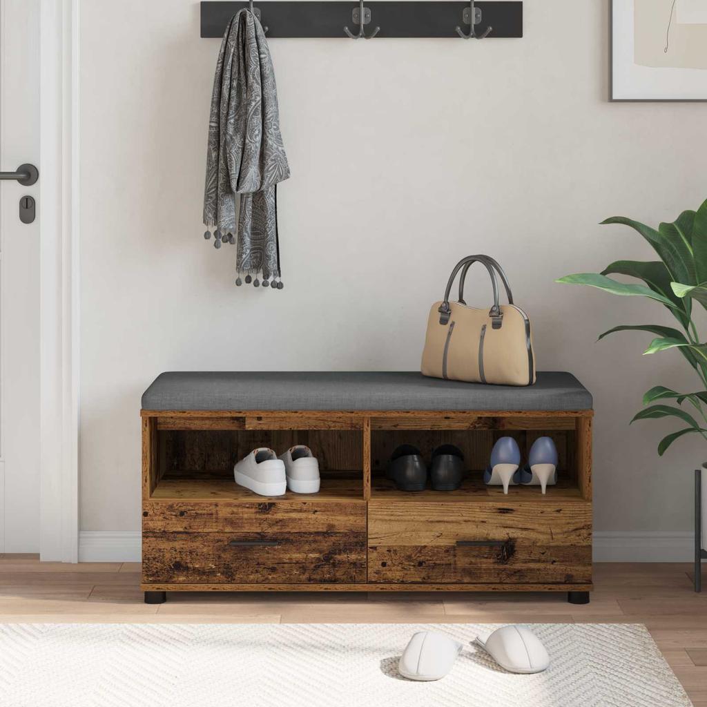 Hallway Bench with Cushion and Drawers Reclaimed Wood Look 100 x 38 x 46 cm