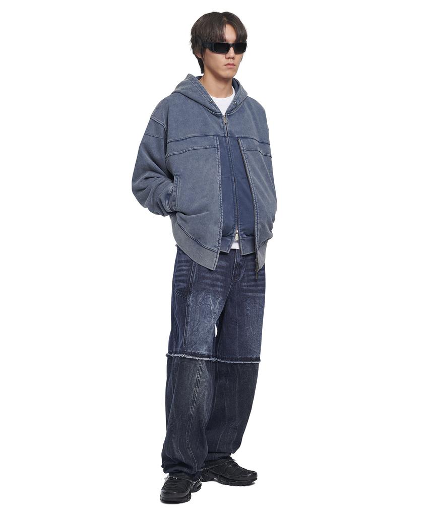 Nomanual Vintage Layer Hooded Zip-Up - Washed Navy