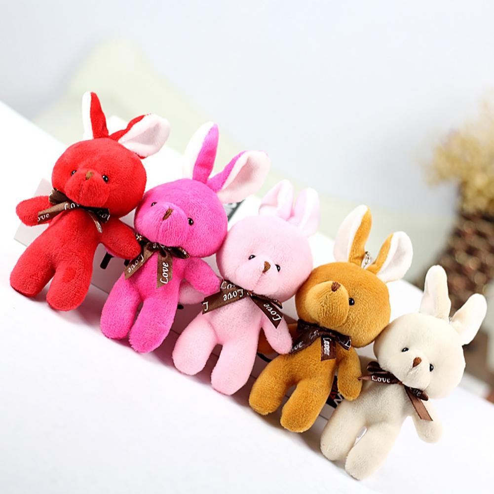 16CM Plush Toy Rabbit with Ribbon Bow Siamese Rabbits Toys Key Chain Pendant Gifts for Children Kids Toy Wedding Gifts