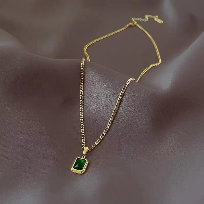 Mode Retro Quadratischer Grüner Zirkon Anhänger Halsketten Für Frauen Charm Halskette Mädchen Hochzeit Verlobung Schmuck Geschenk