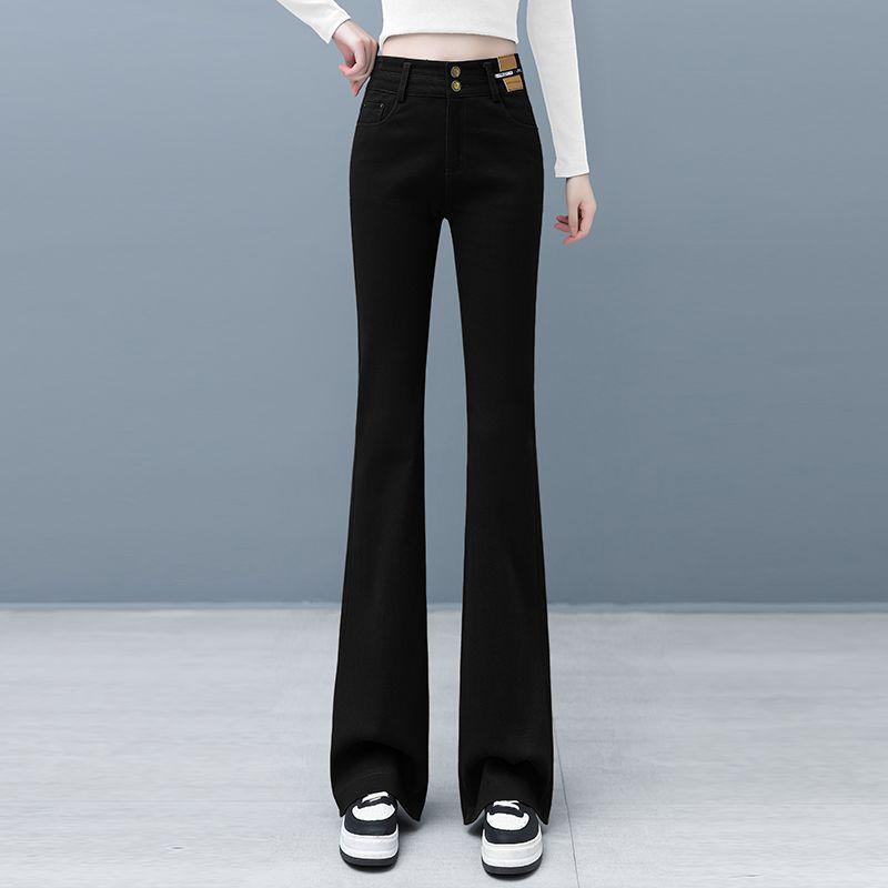 Women's High-Waisted Micro-Flare Jeans - Autumn/Winter, Slim-Fit, Stretchy, Plus Velvet, Casual Flare Pants