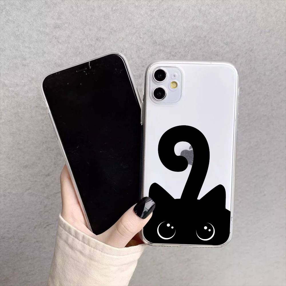 

L-Lovely B-Black Cat Phone Case For iPhone17,16,15,14,13,12,11 Plus,Pro Max Soft Transparent Cover iPhone14ProMax