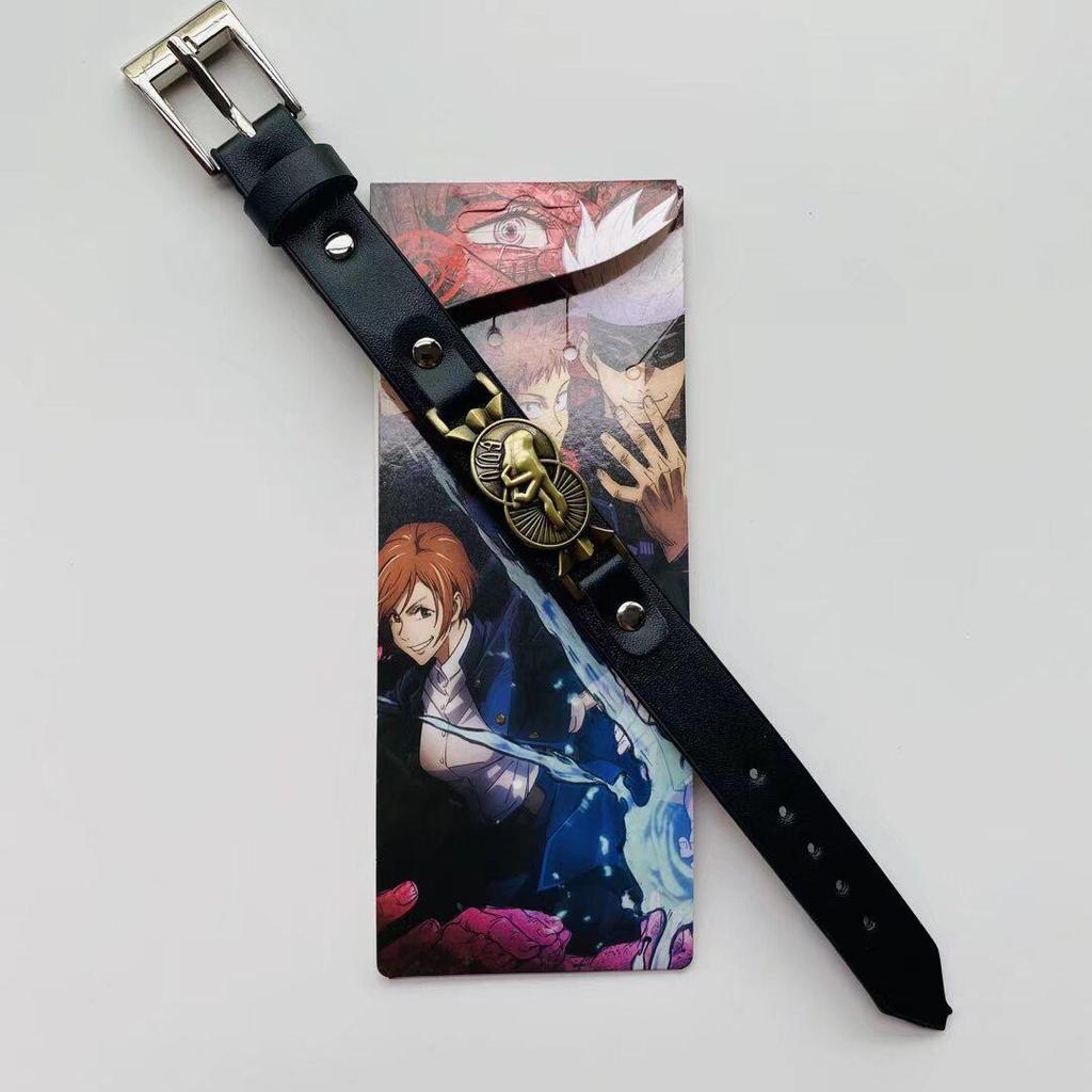 Anime Mix Faux Leather Bracelet: Attack on Titan, Naruto, Jujutsu Kaisen, Demon Slayer, Fairy Tail, Death Note.