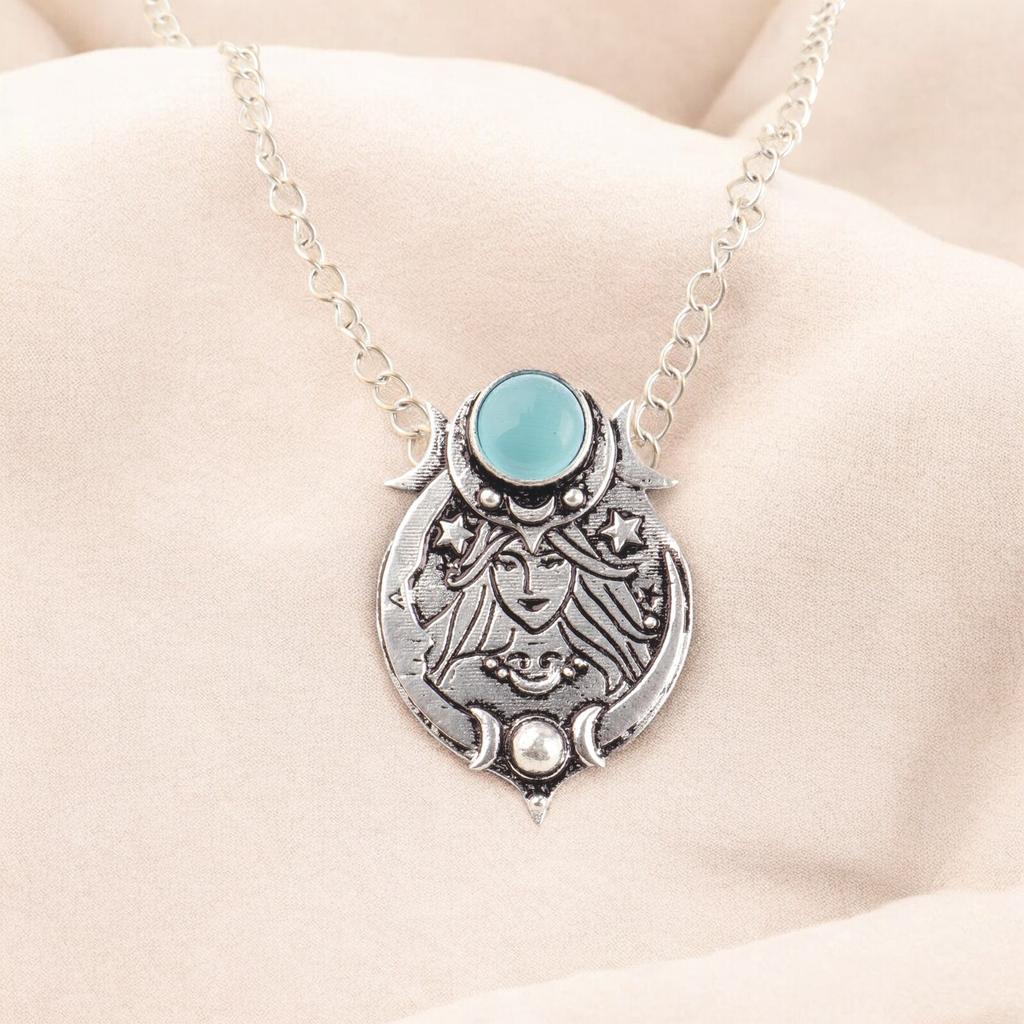 925 Sterling Silver Natural Blue Cat's Eye Gemstone Pendant ThanksgivingDay Gift CP-22-37