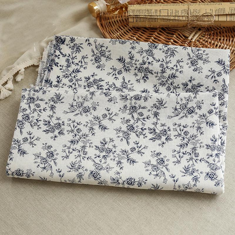140x50cm/140x200cm Polyester Linen French Blue Printed Fabric For Dresses, Tablecloths, Curtains, Handmade DIY Fabric YHTJ0063