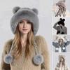 Winter Ladies Hat Fluffy Plush Thickened Heat Retention Ball Decor Ear Protection Solid Color Windproof Outdoor Camping Cycling Skiing Headwear -3-10