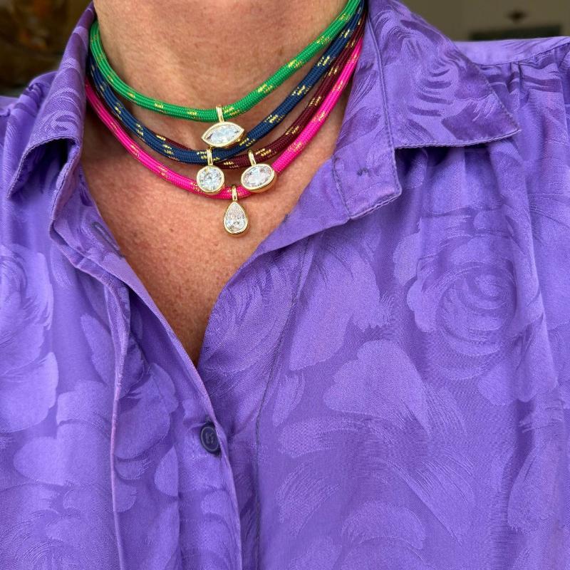 Boho Colorful Rope Chain Adjustable Zircon Necklace Women Minimalist Gold Plated Zircon Pendant Choker Fashion Jewelry Gift