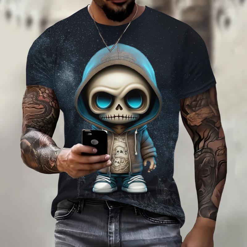 

Men s Cute Skull Pattern T-shirt 3D Printed Short Sleeve T-shirt Summer Fashion Street Leisure Sports Men Shirt S