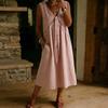 Abito estivo da donna senza maniche con bordi in pizzo, scollo a V, casual, vestibilità ampia, abito midi per uso quotidiano, vacanze al mare