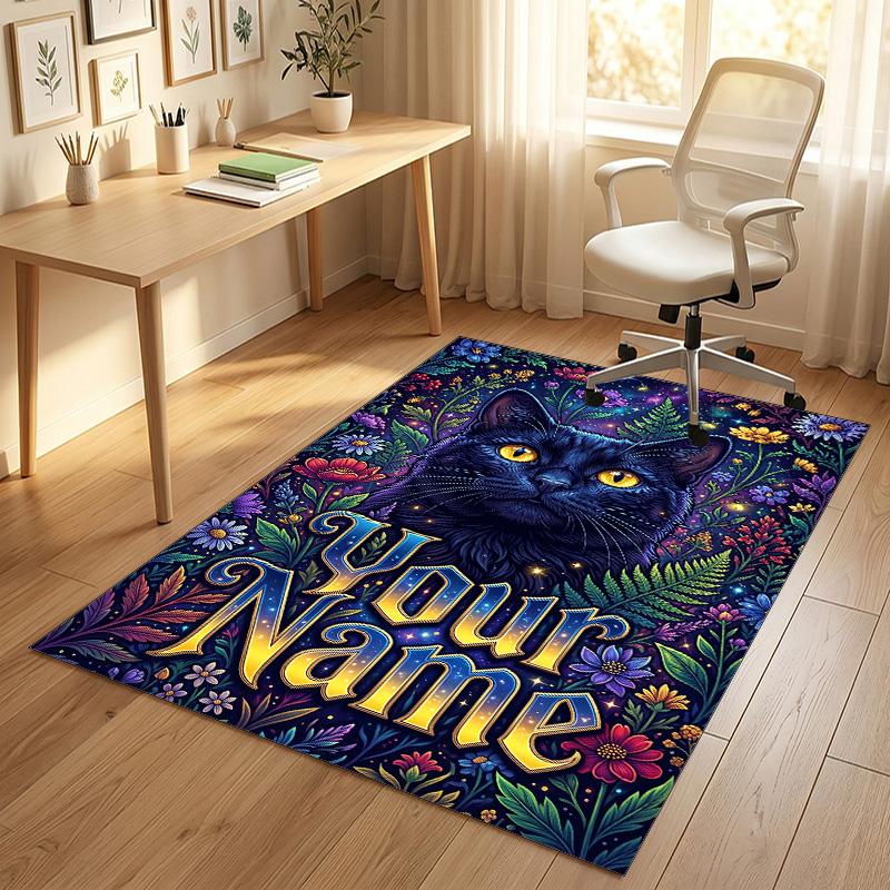 Ethereal Cat Theme Soft Crystal Velvet Rug Custom Name & Text Print Non Slip Floor Rug for Bedroom Living Room