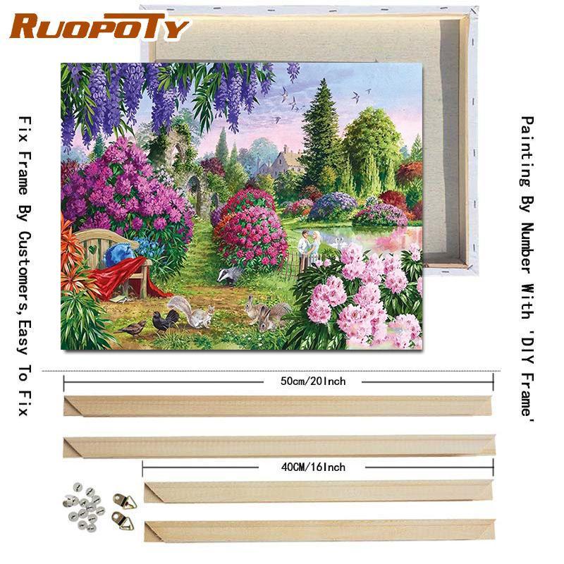 RUOPOTY DIY Frame Oil Painting By Numbers Daisy Flower Acrylic Home Decor On Canvas Wall Art Picture Rose For Living Room