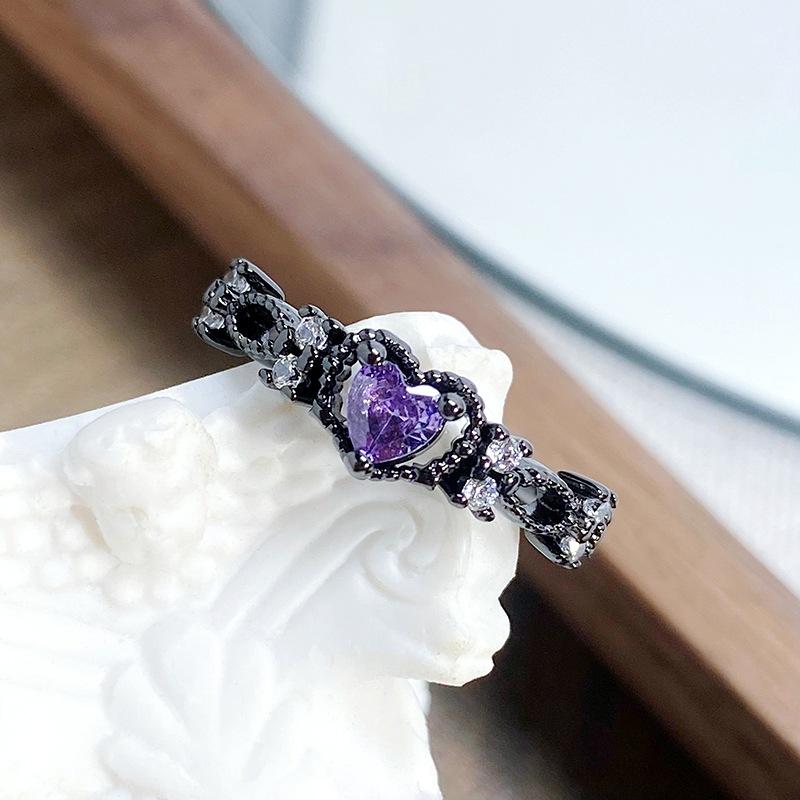 Dark Personality Thorn Love Purple Diamond Zir*****Pen Ring Retro Niche High Sense Stacked Ring Woman