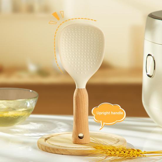 Standing Rice Spoon with Non-Stick Paddle Rice Spatula Spoon Heat Resistant Rice Cooker Spoon Serving Spoon for Grains