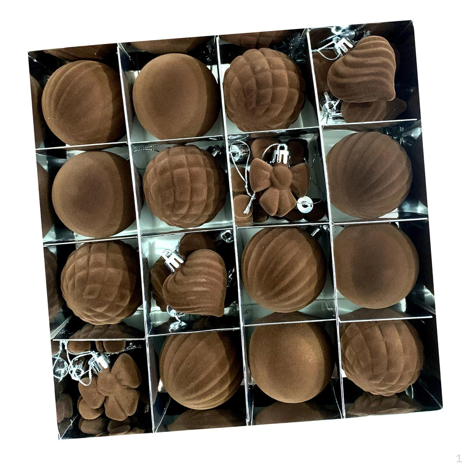 

16 рождественских безделушек для елки, флокированные шары и украшения для использования в помещении и на улице коричневый