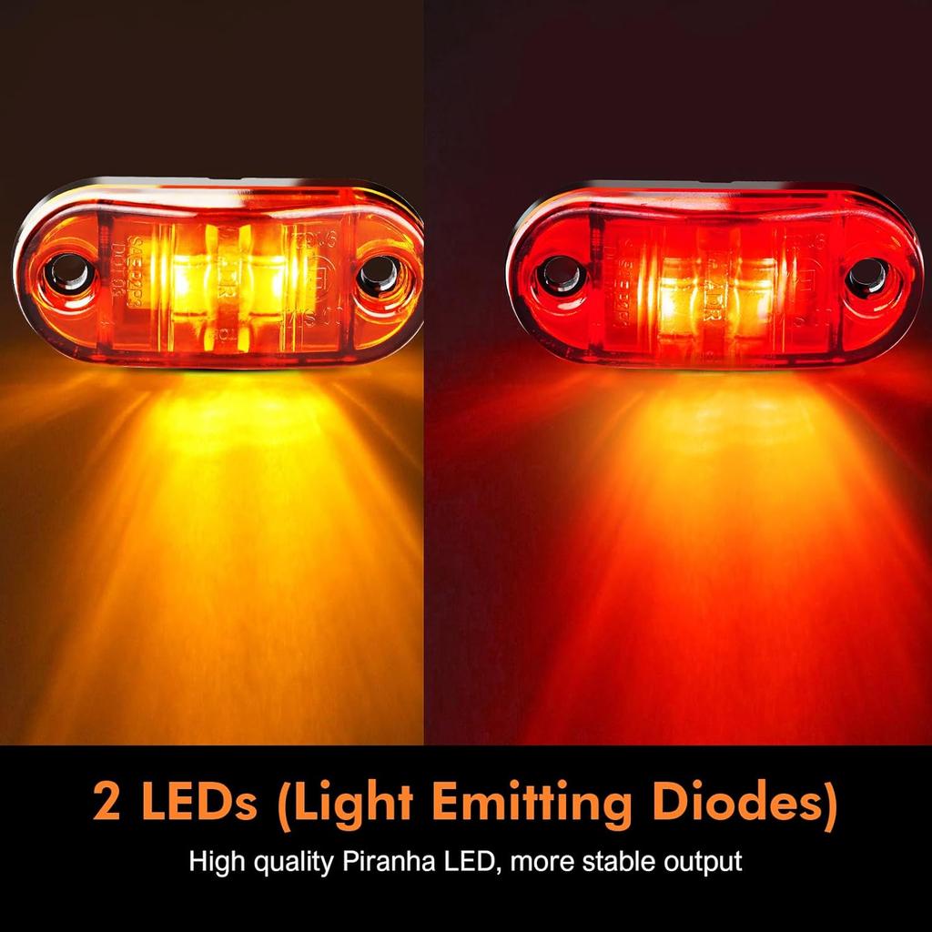 20 PCS 2.5 Inch LED Trailer Lights Kit With Screws, Front Rear Side Marker Clearance Indicators Light Lamp, Amber + Red Dc12-24V Waterproof Universal