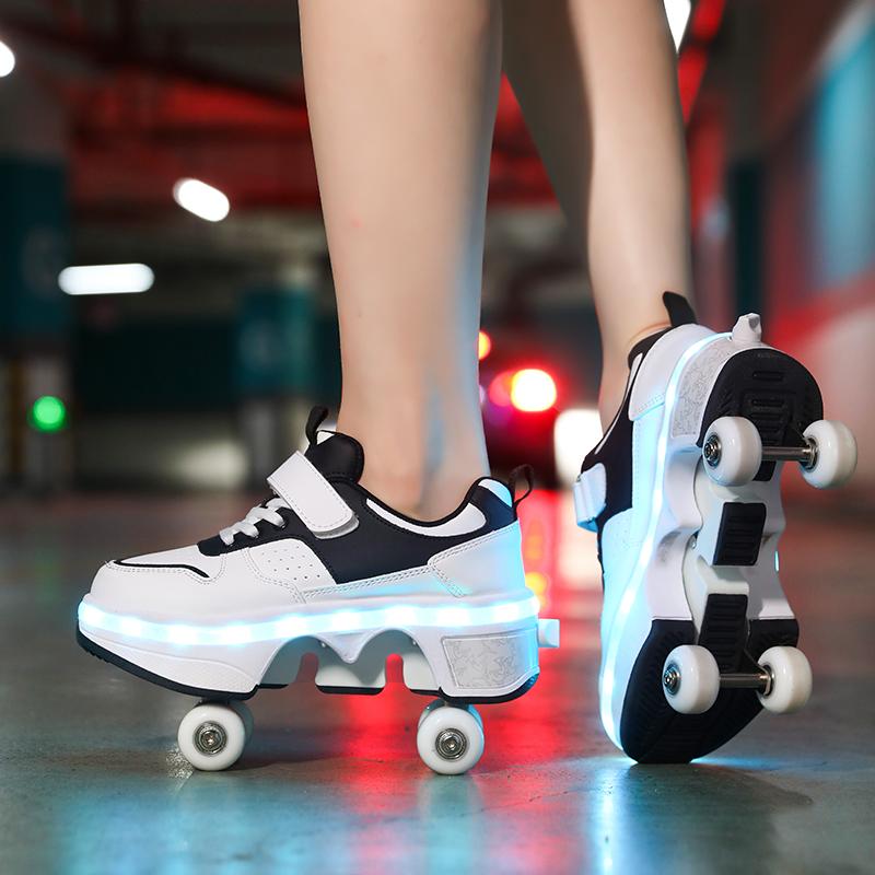 Men's/Women's /Kids Roller Roller Shoes 4-wheel Deformation Shoes Roller Skates Adult Rechargeable LuminousSkating Shoes