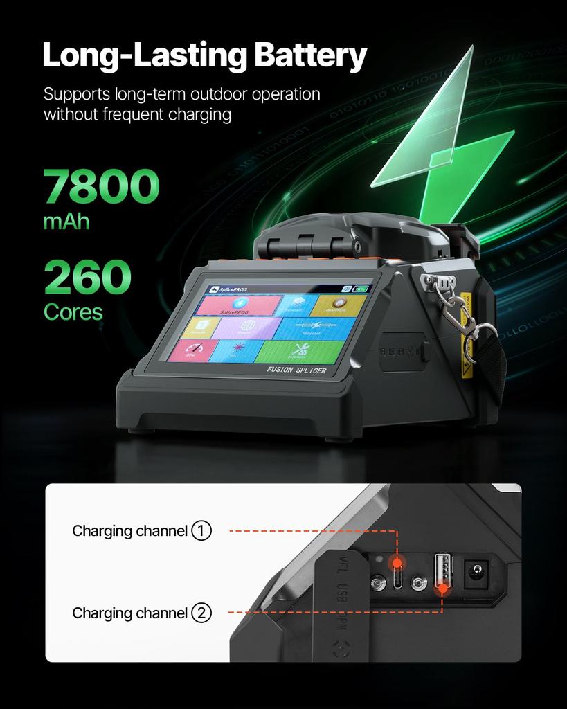 VEVOR Fiber Fusion Splicer 6 Motors, Core & Clad Alignment Fibers Optic Splicer with 6s Fast Splicing and 13s Heating, 5" LCD Screen