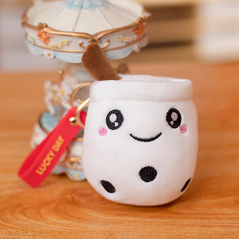 Adorable Milk Tea Cup Plush Keychain Charm for Bags and Home Decor