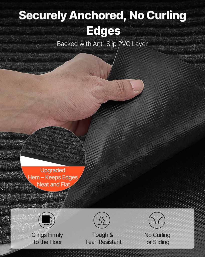 Front Door Mat, 3048 x 914 mm Commercial Floor Mat for Indoor and Outdoor, Stylish Striped Industrial Carpet with PVC Backing, Heavy Duty Washable