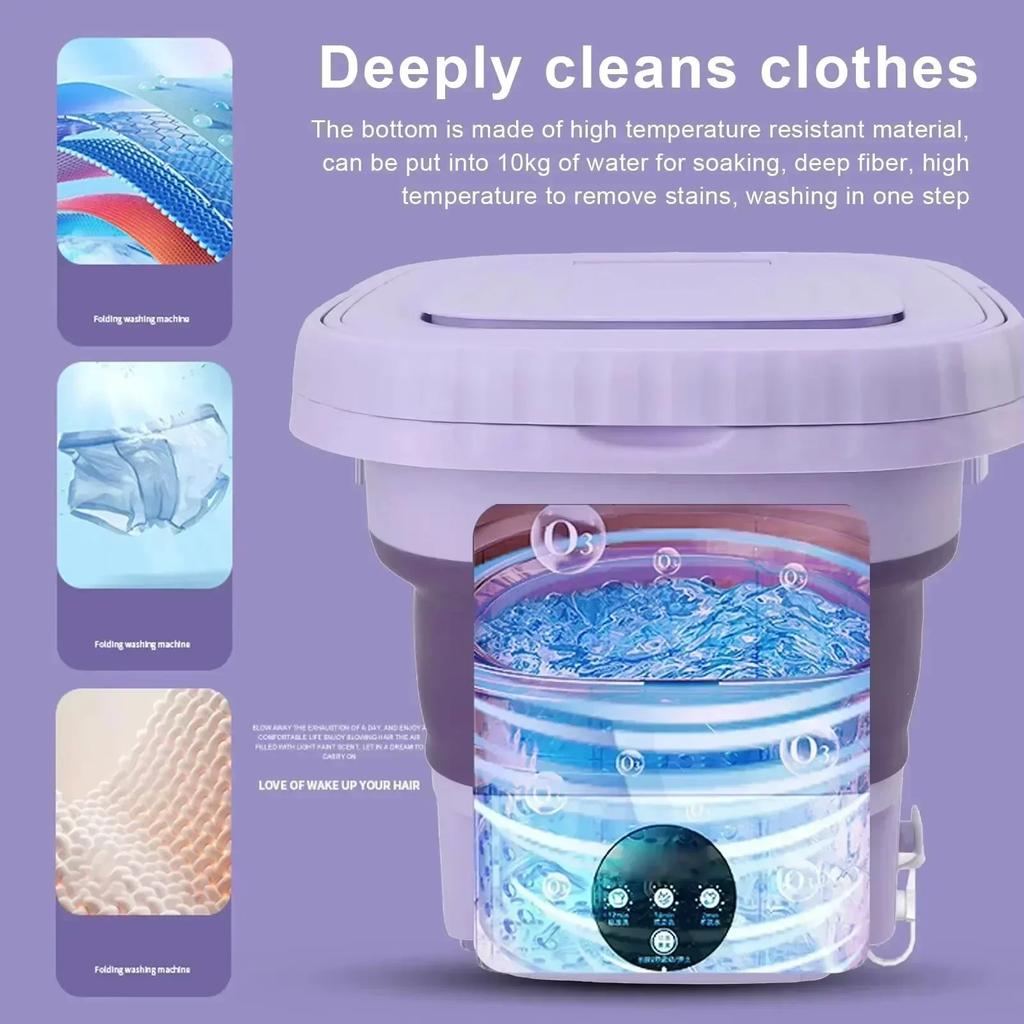 Portable Foldable Mini Washing Machine for Babies And Children Socks Underwear 8L Small Automatic Modes Laundry Clothes Bucket