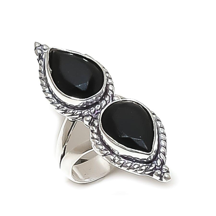 Натуральный черный шпинель Серебряное ювелирное кольцо 925 пробы Размер 8 ETC-13951