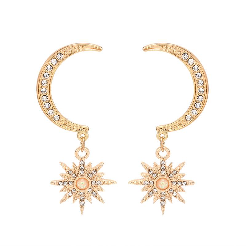 ins серьги с кристаллами в стиле ретро, луна и звезда, корейские серьги Dongdaemun геометрической формы в виде буквы С, серьги для темперамента