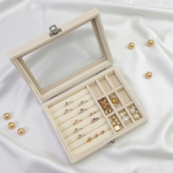 Jewelry Storage Box, with Transparent Flip Cover, Velvet Lining Dustproof Jewelry Organizer, Display Case for Travel And Home