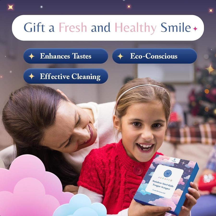 

TONGUE SCRAPER FOR KIDS Stainless steel tongue cleaner Improves Oral hygiene Kid friendly design Dual Pack convenience Two case United States