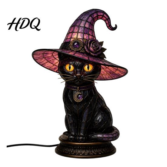 Halloween Room Decor Witch Hat Lamp Stained LED Light Table Lamp with Warm Glow Gothic Reading Nook Night Light for Bedroom Mantel Bookshelf