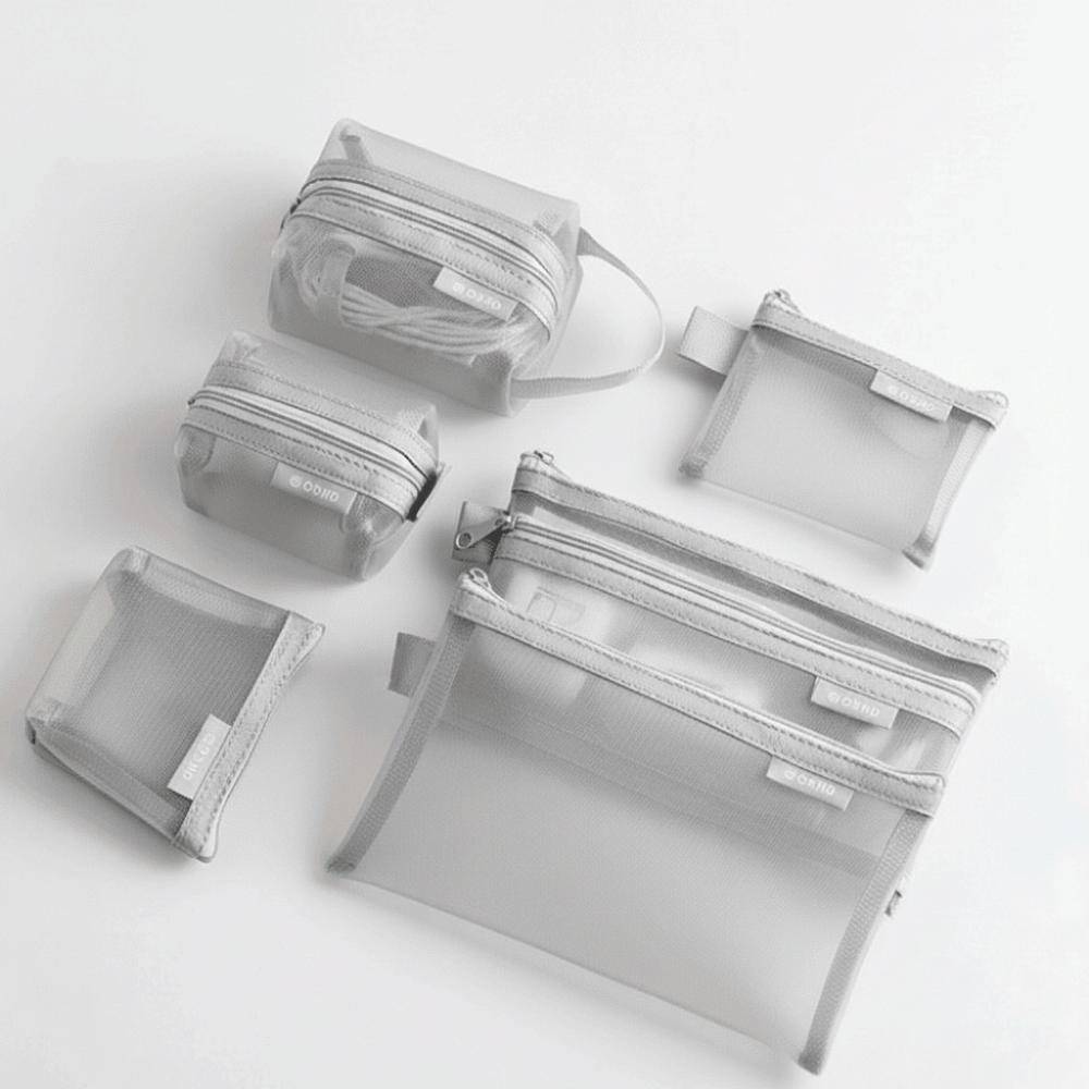 6pcs Set Minimalist Mesh Storage Bag Durable Organizer Case Zipper Transparent Bag Card Hold Data Cable Digital Bag Home