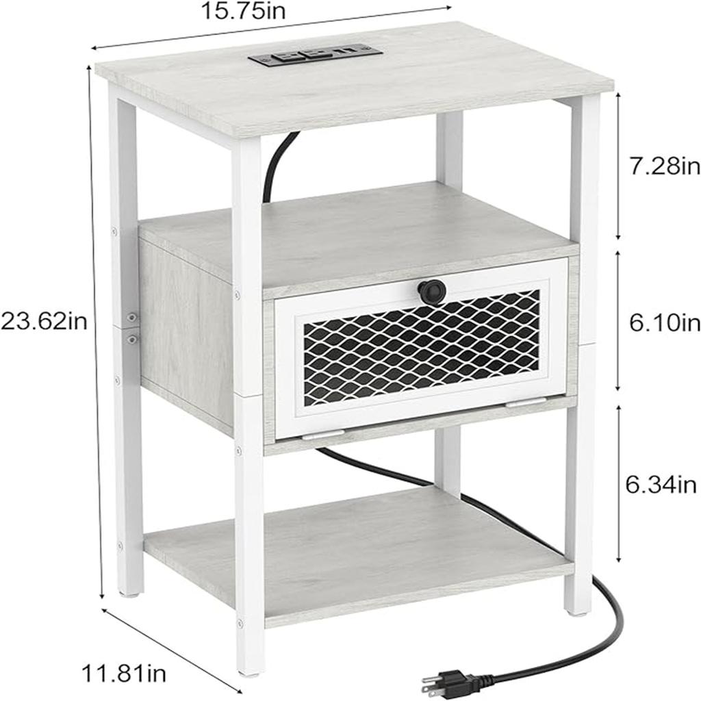 Bedside table 2-piece set with charging station suitable for bedroom, living room, side table with storage drawer