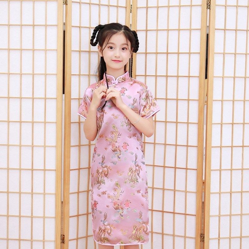 

Baby Girl Girls Cheongsam Qipao Chinese Traditional Dress Dragon and Phoenix Flag Pink 110cm-10
