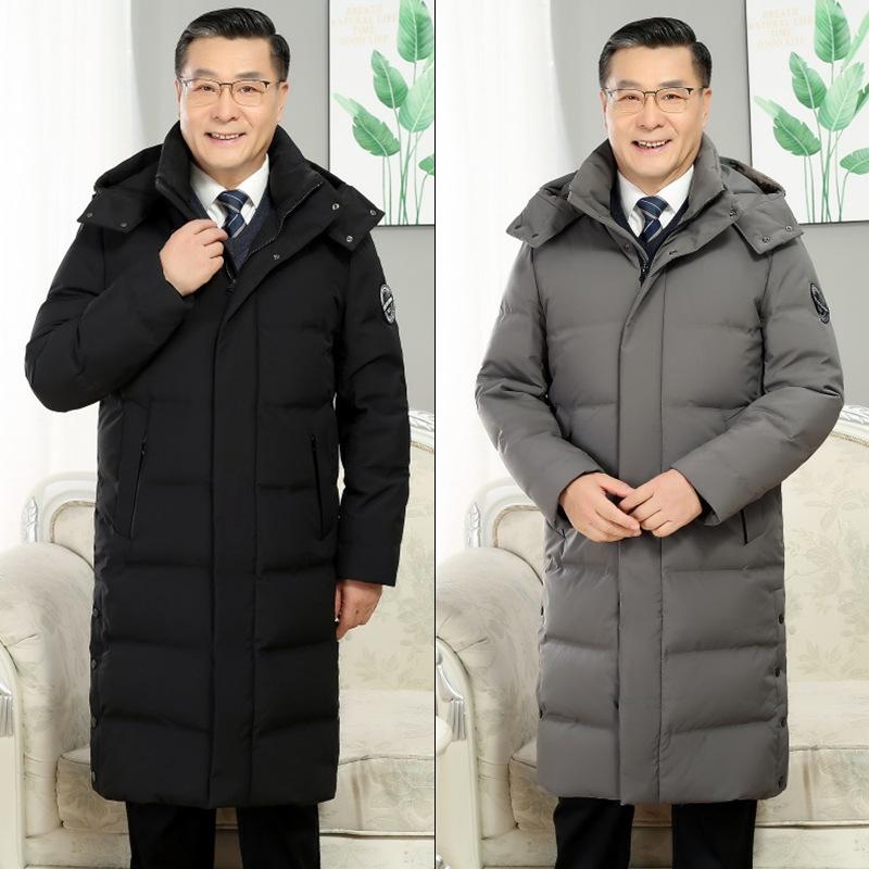 Abbigliamento Invernale per Papà Giacche in Piuma per Uomini di Mezza Età e Anziani Lunghe Fino al Ginocchio Spesse Resistenti al Freddo Collo Grande in Pelliccia Torta per Superare Bianco
