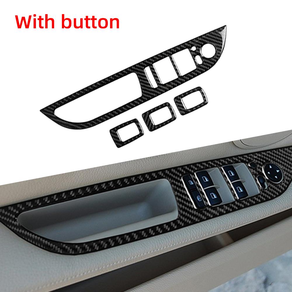 4PCS Carbon Fiber Car Window Lifter Switch Control Panel Frame Decorative Stickers For BMW E60 5 Series 2005-10 Cars Accessories