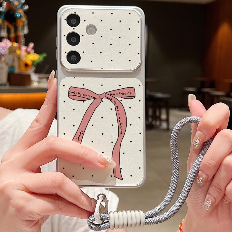 Colorful Bowknots Pattern Leather Lanyard Case For Samsung S26 S25 Ultra S24 S23 S22 Plus S21 FE A16 A17 A26 A36 A37 A54 A55 A56 A57 5G Cover
