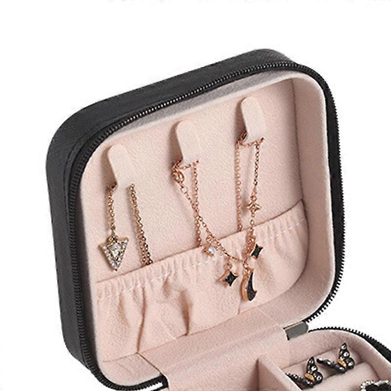 Reise Schmucketui Exquisit Große Kapazität Kratzfest Tragbar Schmuck-Organizer-Box für Outdoor-Reisen Schwarz
