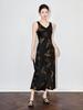 Elegant French V-Neck Slimming Crackle Jacquard Long Dress In Satin