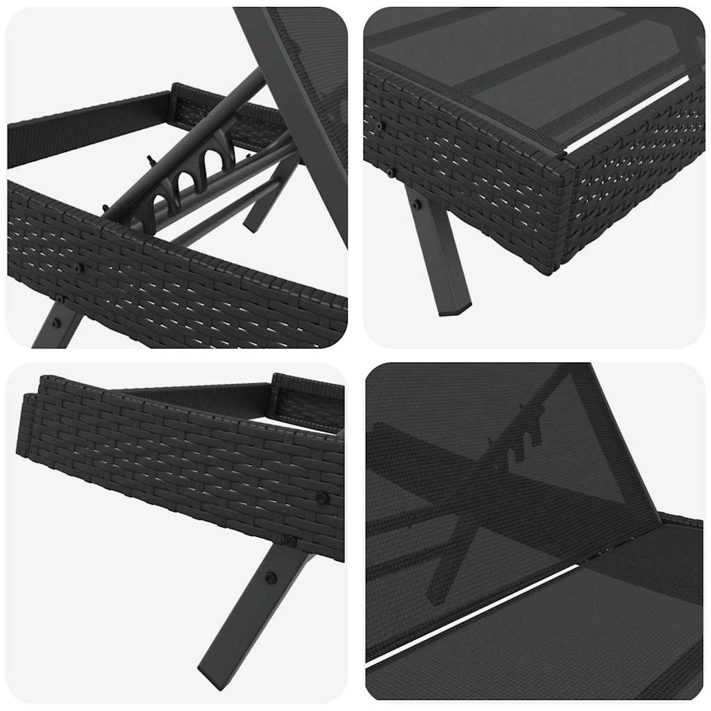 Sun Lounger Set 2 pcs Black Poly Rattan