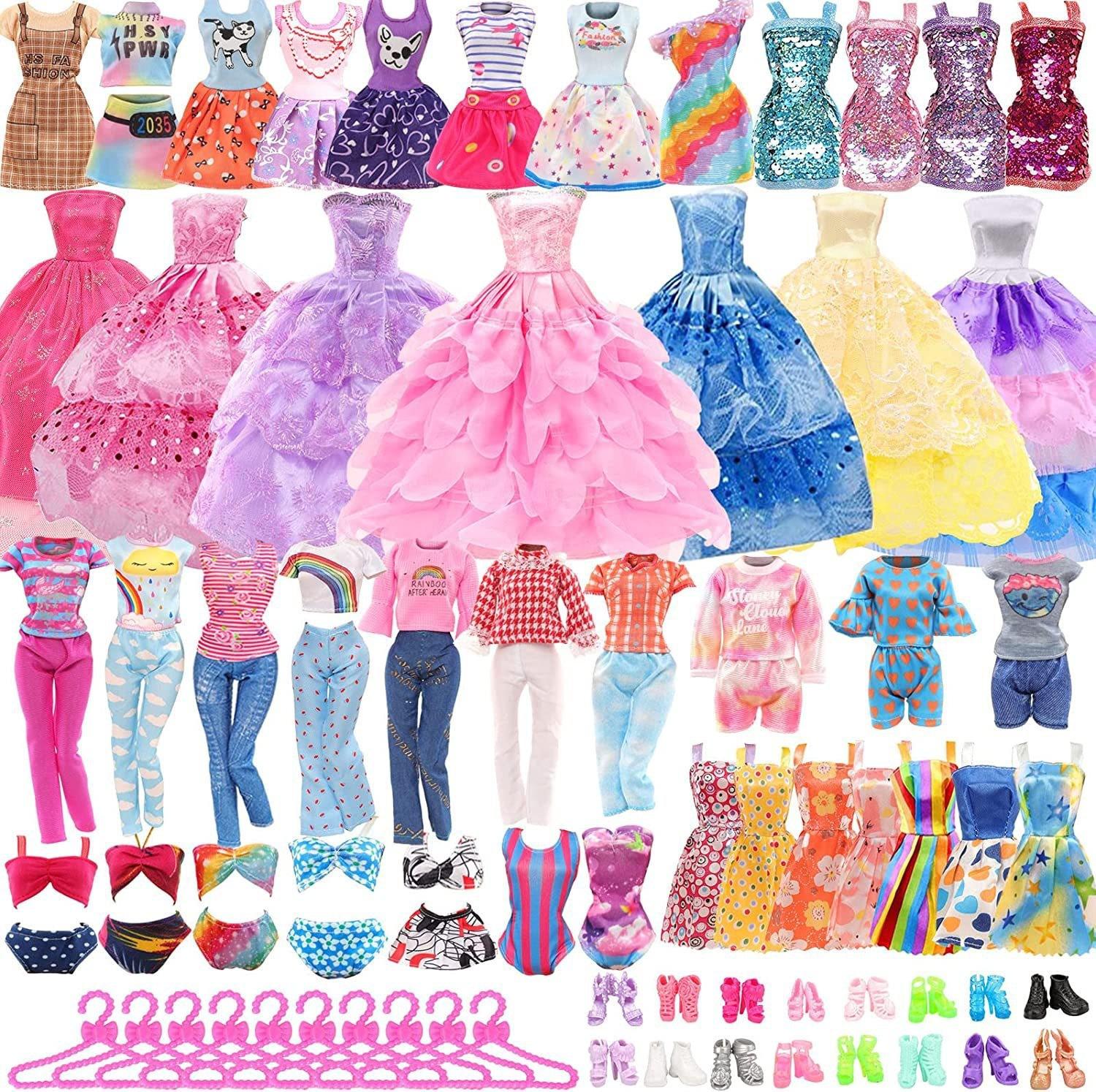 

11.5 Doll Clothes Set: Top, Pants, Wedding Dress, Short Skirt, Shoes, Accessories, Bikini