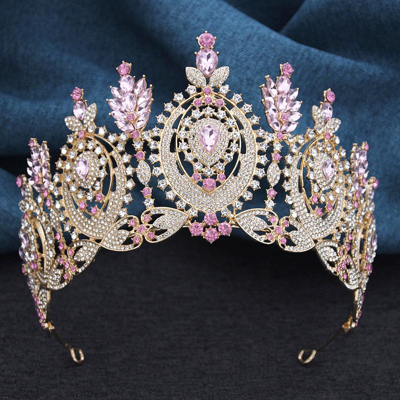 AB Crystal Pageant Miss Bridal Crown Vintage Baroque Rhinestone Big Tiara Wedding Headdress for Party Jewelry Hair Accessories