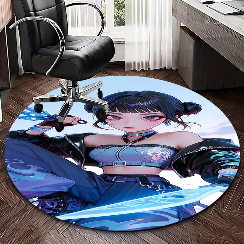 1 Stück Anime-Design Runder Teppich - Bürostuhlmatte