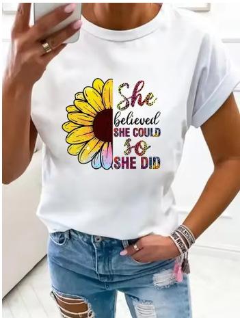Large Size Women's Flower Mom Vintage Trend Clothing Printed T-Shirt Clothing Summer Basic Top Short Sleeves