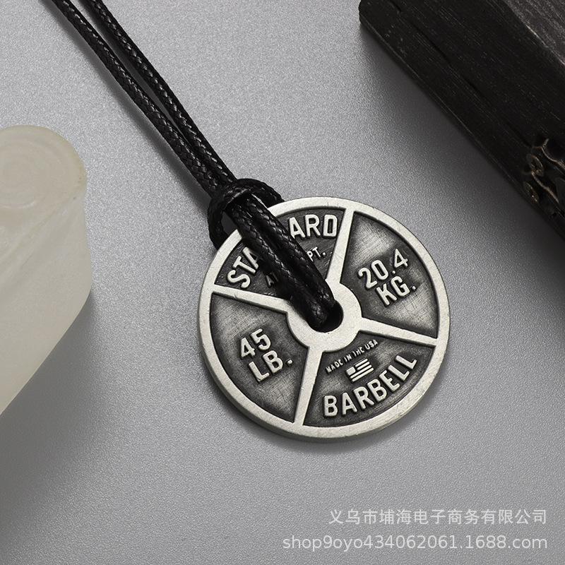 Sports Series Barbell Plate 20.4kg Necklace Inspirational Fitness Tag Pendant