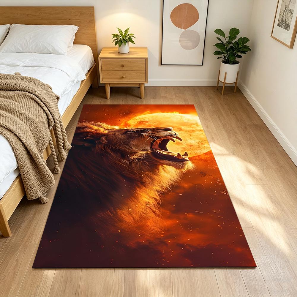 Lion Family Bonding Moment Non-Slip Home Carpet Design for Office Decor Living Room Gift