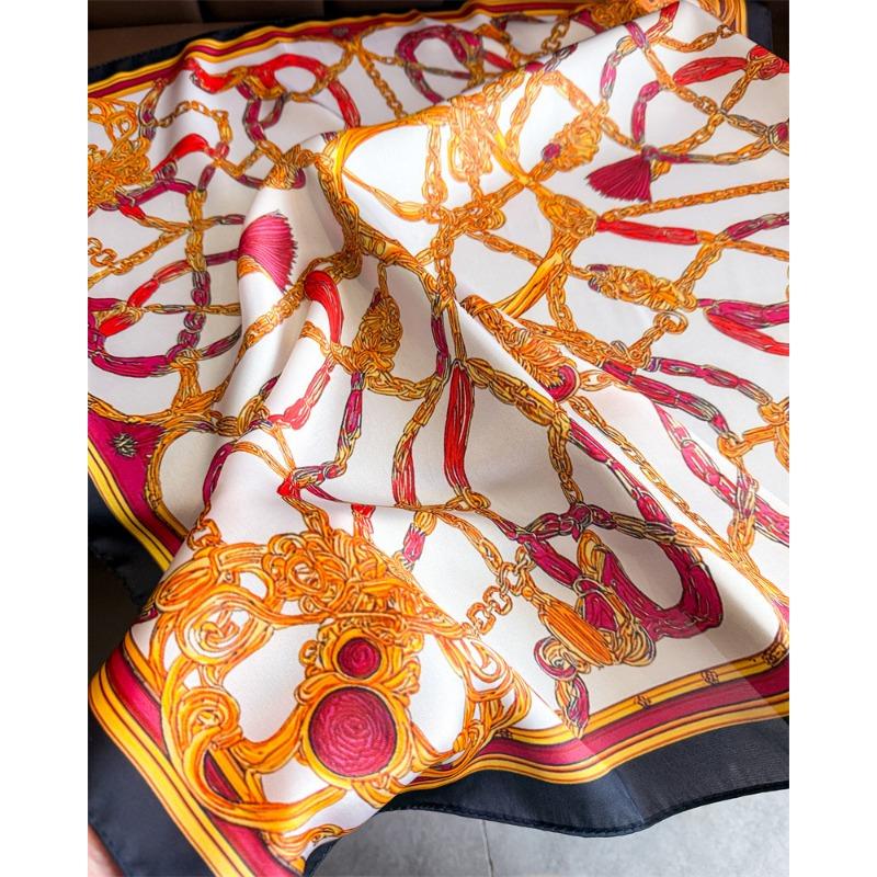 Luxury Vintage Printed Silk Like Square Scarf For Women
