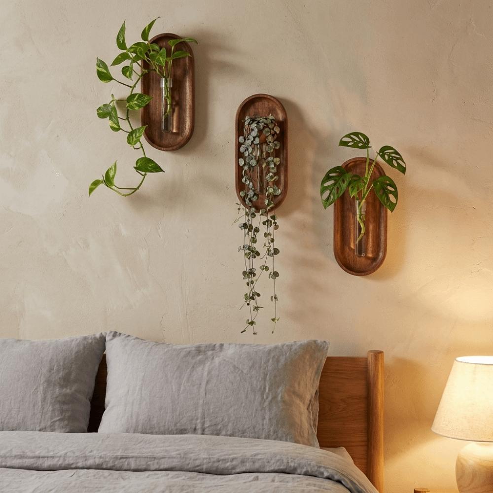 Space Saving Wall Mounted Vase Solid Wood Oval Tube Wall Vase Plant Container DIY Plant